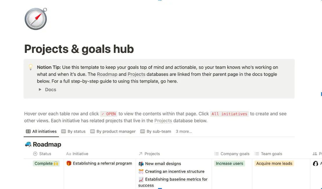 Projects & goals hub