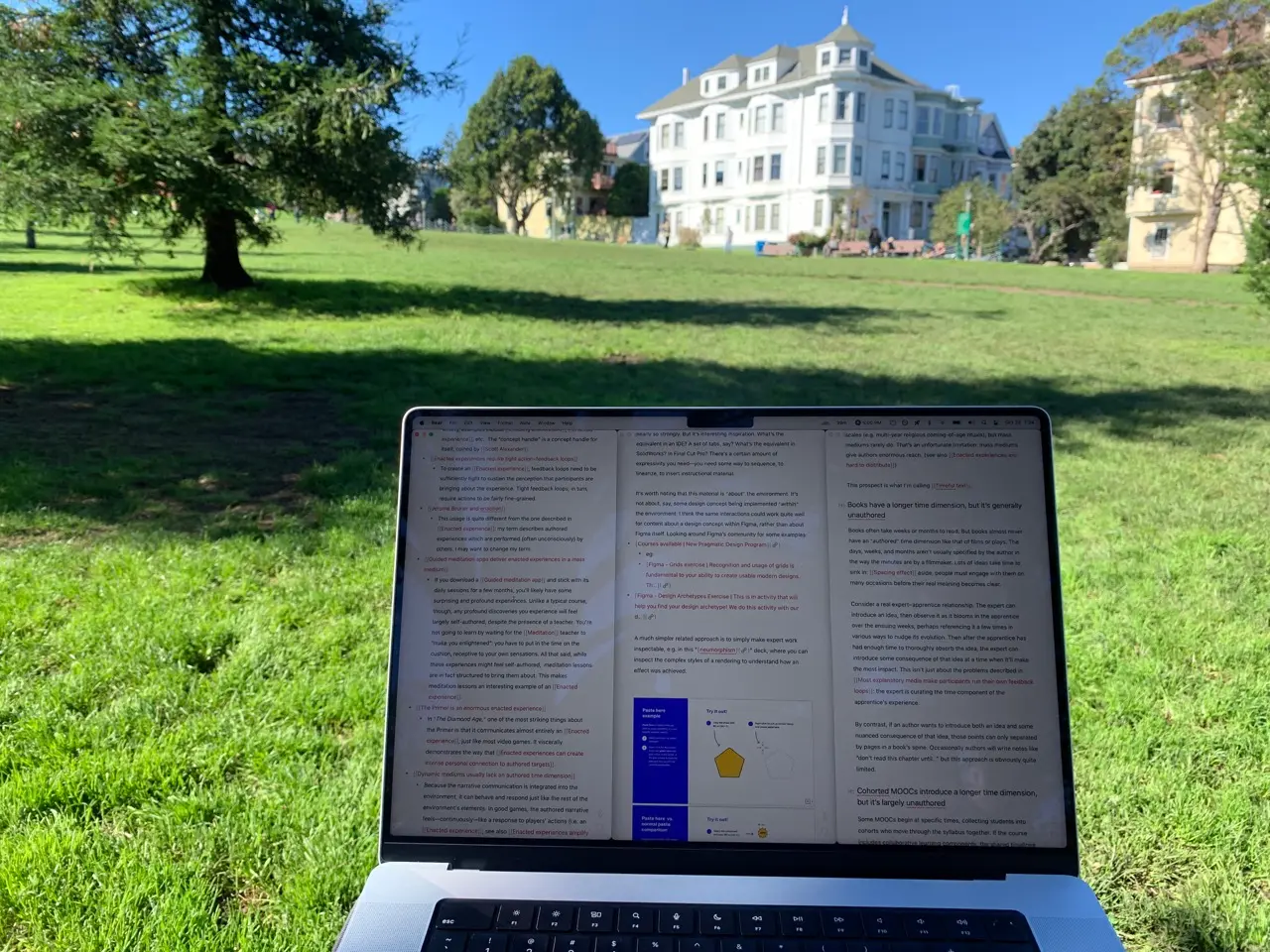 Andy's work setup outside. Image from Andy Matuschak.